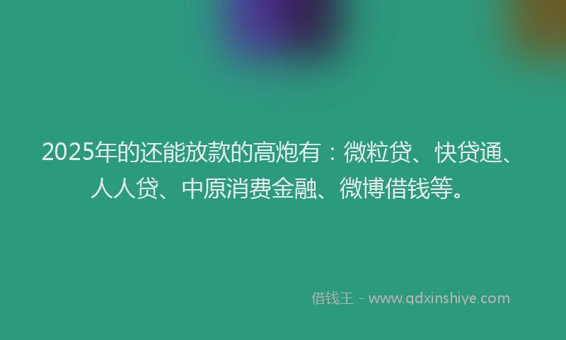 2025年的还能放款的高炮有：微粒贷、快贷通、人人贷、中原消费金融、微博借钱等。