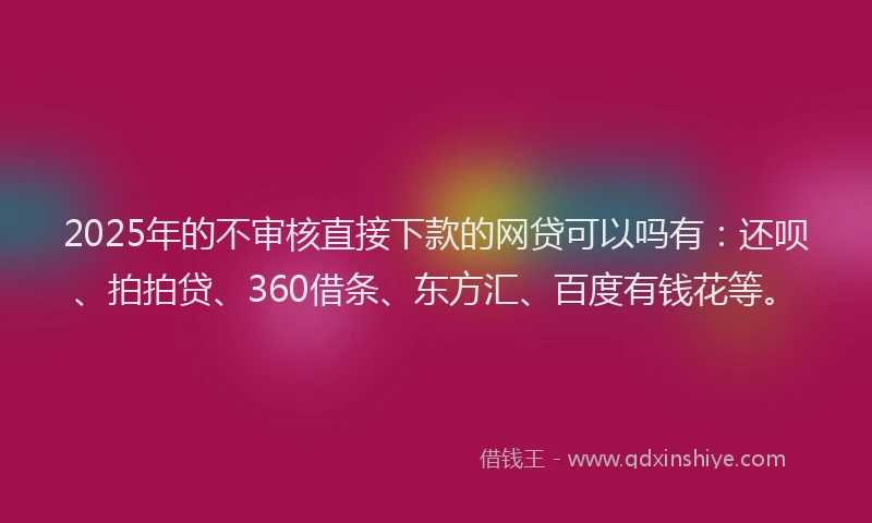 2025年的不审核直接下款的网贷可以吗有：还呗、拍拍贷、360借条、东方汇、百度有钱花等。
