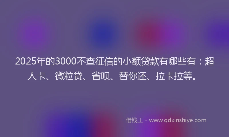 2025年的3000不查征信的小额贷款有哪些有：超人卡、微粒贷、省呗、替你还、拉卡拉等。