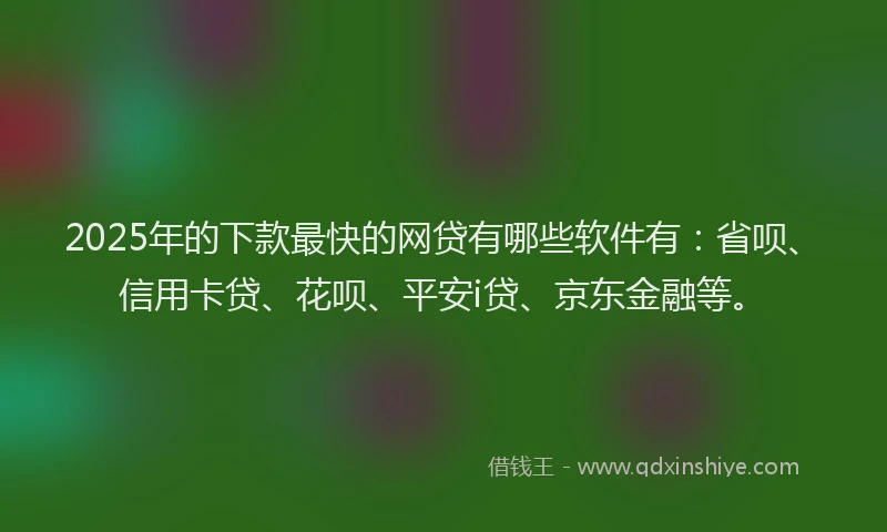 2025年的下款最快的网贷有哪些软件有：省呗、信用卡贷、花呗、平安i贷、京东金融等。