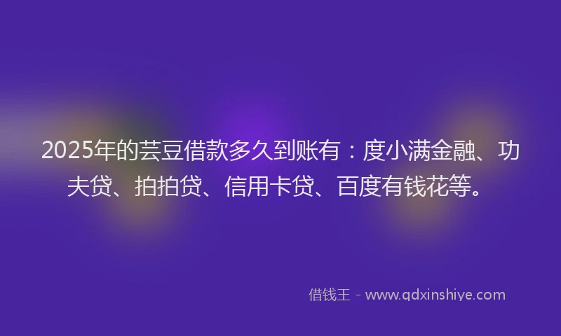 2025年的芸豆借款多久到账有：度小满金融、功夫贷、拍拍贷、信用卡贷、百度有钱花等。