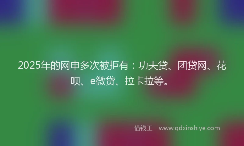 2025年的网申多次被拒有：功夫贷、团贷网、花呗、e微贷、拉卡拉等。