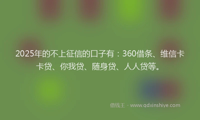 2025年的不上征信的口子有：360借条、维信卡卡贷、你我贷、随身贷、人人贷等。