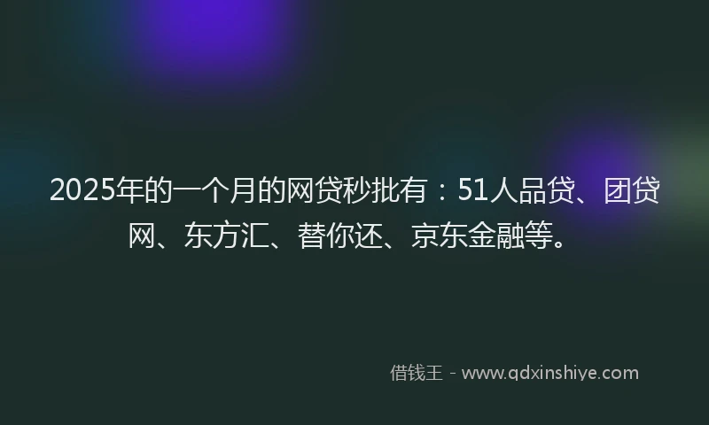2025年的一个月的网贷秒批有：51人品贷、团贷网、东方汇、替你还、京东金融等。