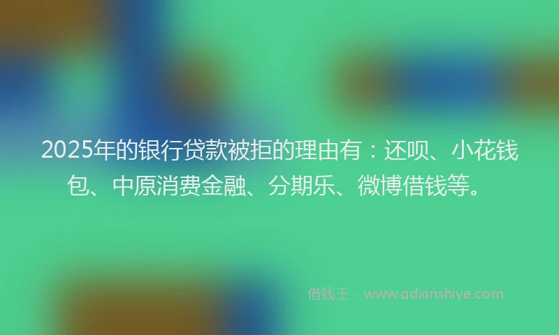 2025年的银行贷款被拒的理由有：还呗、小花钱包、中原消费金融、分期乐、微博借钱等。