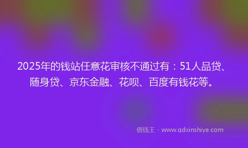 2025年的钱站任意花审核不通过有：51人品贷、随身贷、京东金融、花呗、百度有钱花等。