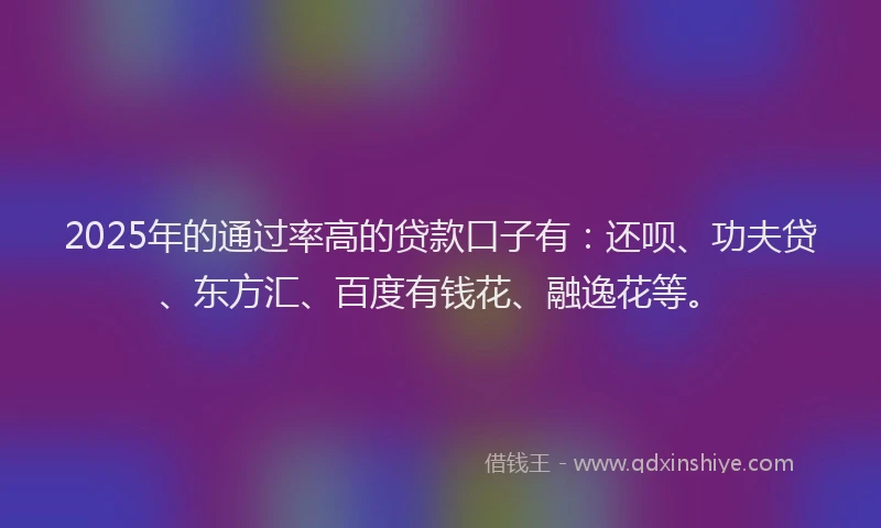 2025年的通过率高的贷款口子有：还呗、功夫贷、东方汇、百度有钱花、融逸花等。