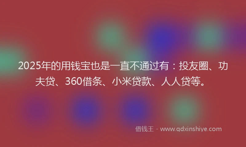 2025年的用钱宝也是一直不通过有：投友圈、功夫贷、360借条、小米贷款、人人贷等。