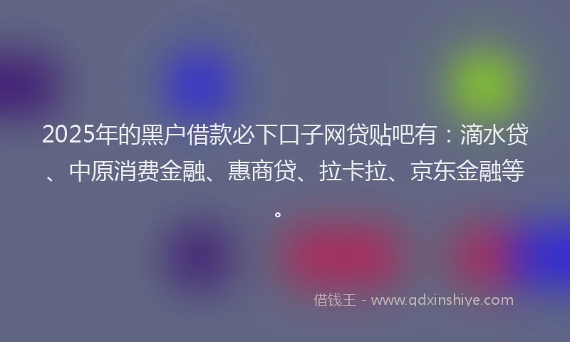 2025年的黑户借款必下口子网贷贴吧有：滴水贷、中原消费金融、惠商贷、拉卡拉、京东金融等。