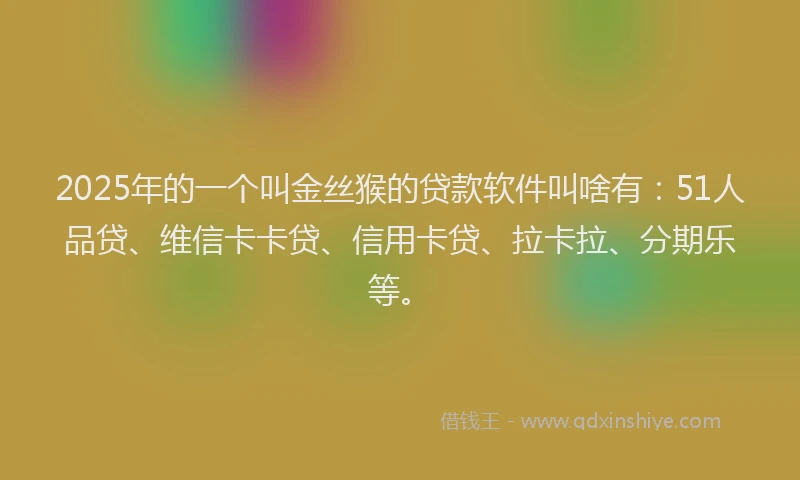 2025年的一个叫金丝猴的贷款软件叫啥有：51人品贷、维信卡卡贷、信用卡贷、拉卡拉、分期乐等。
