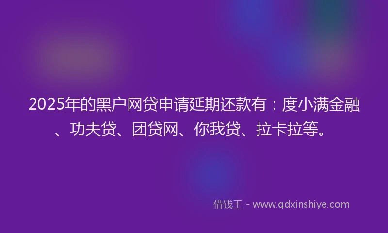 2025年的黑户网贷申请延期还款有：度小满金融、功夫贷、团贷网、你我贷、拉卡拉等。