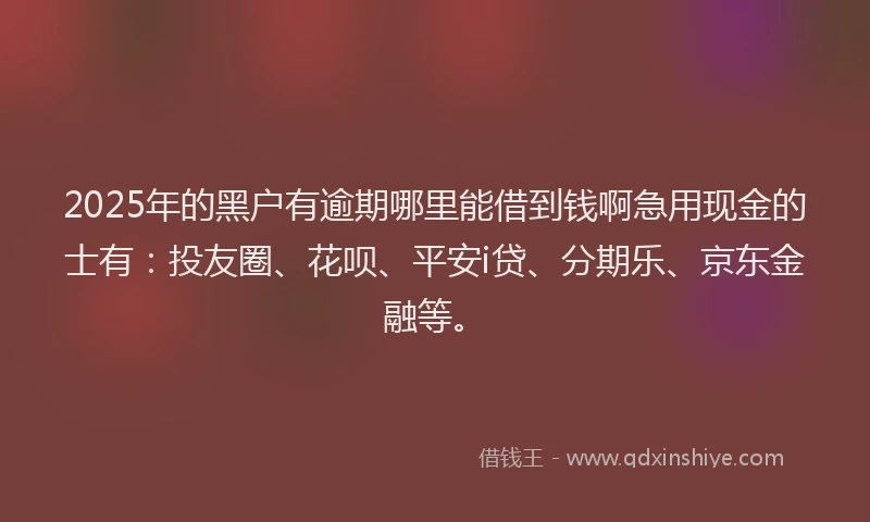 2025年的黑户有逾期哪里能借到钱啊急用现金的士有：投友圈、花呗、平安i贷、分期乐、京东金融等。