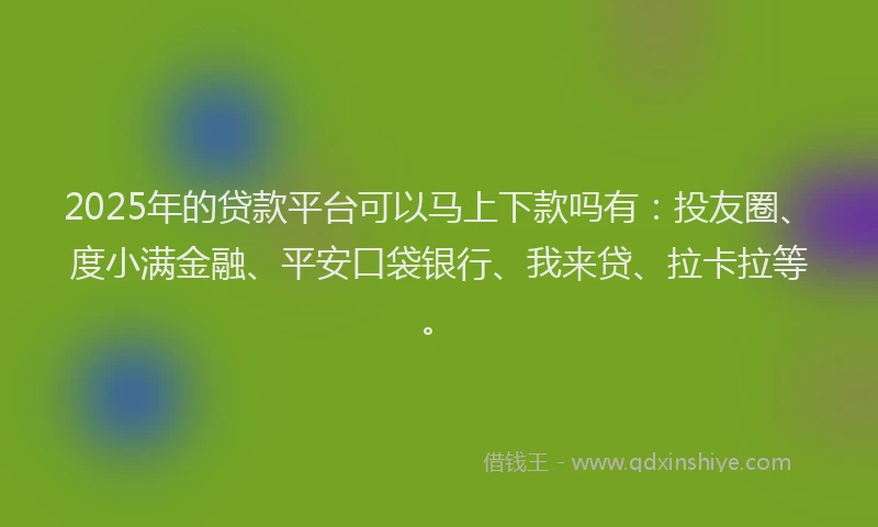 2025年的贷款平台可以马上下款吗有：投友圈、度小满金融、平安口袋银行、我来贷、拉卡拉等。
