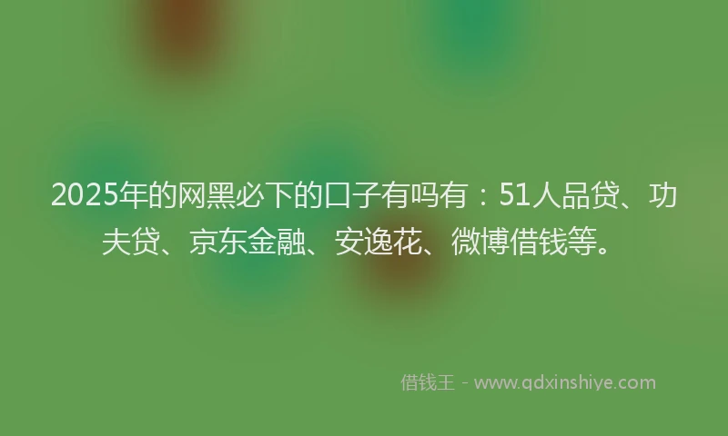 2025年的网黑必下的口子有吗有：51人品贷、功夫贷、京东金融、安逸花、微博借钱等。