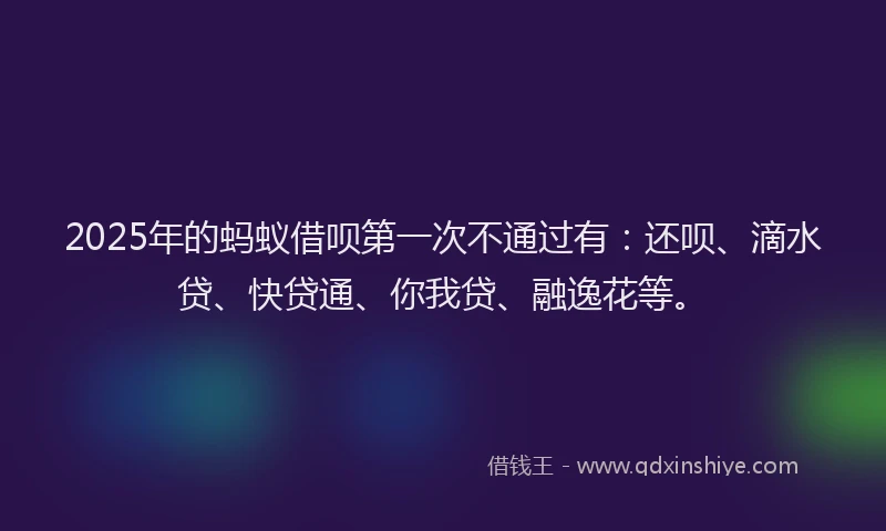 2025年的蚂蚁借呗第一次不通过有：还呗、滴水贷、快贷通、你我贷、融逸花等。