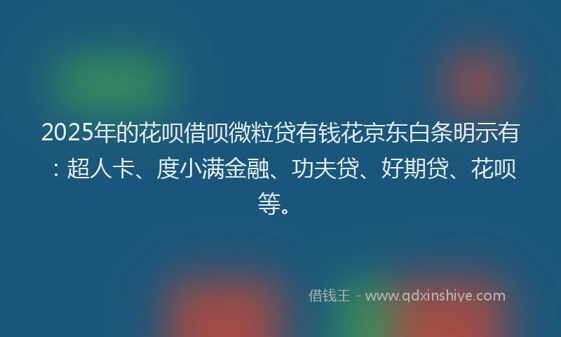 2025年的花呗借呗微粒贷有钱花京东白条明示有：超人卡、度小满金融、功夫贷、好期贷、花呗等。