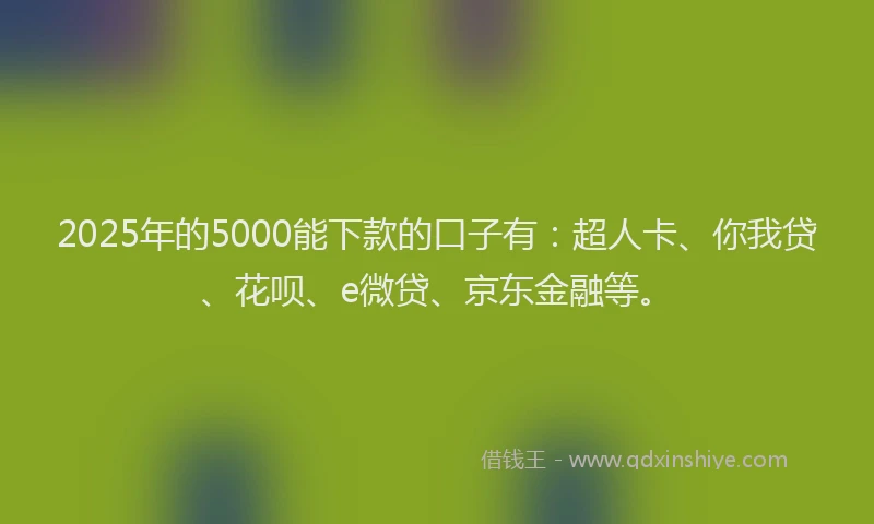 2025年的5000能下款的口子有：超人卡、你我贷、花呗、e微贷、京东金融等。