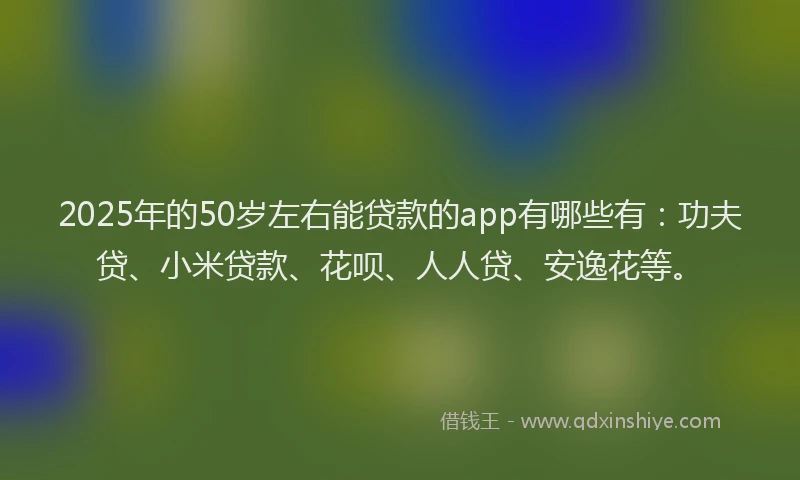 2025年的50岁左右能贷款的app有哪些有：功夫贷、小米贷款、花呗、人人贷、安逸花等。