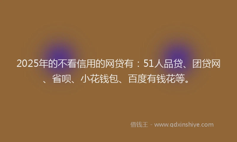 2025年的不看信用的网贷有：51人品贷、团贷网、省呗、小花钱包、百度有钱花等。