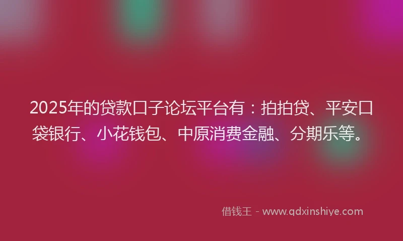 2025年的贷款口子论坛平台有：拍拍贷、平安口袋银行、小花钱包、中原消费金融、分期乐等。