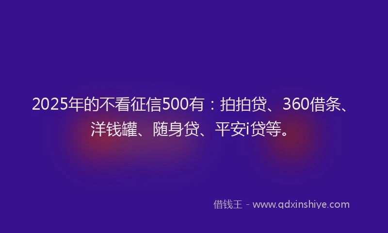 2025年的不看征信500有：拍拍贷、360借条、洋钱罐、随身贷、平安i贷等。