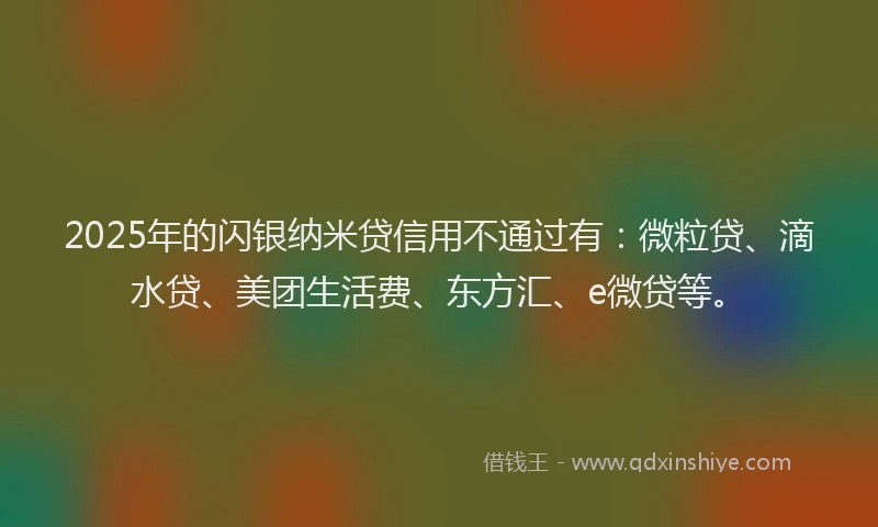 2025年的闪银纳米贷信用不通过有：微粒贷、滴水贷、美团生活费、东方汇、e微贷等。