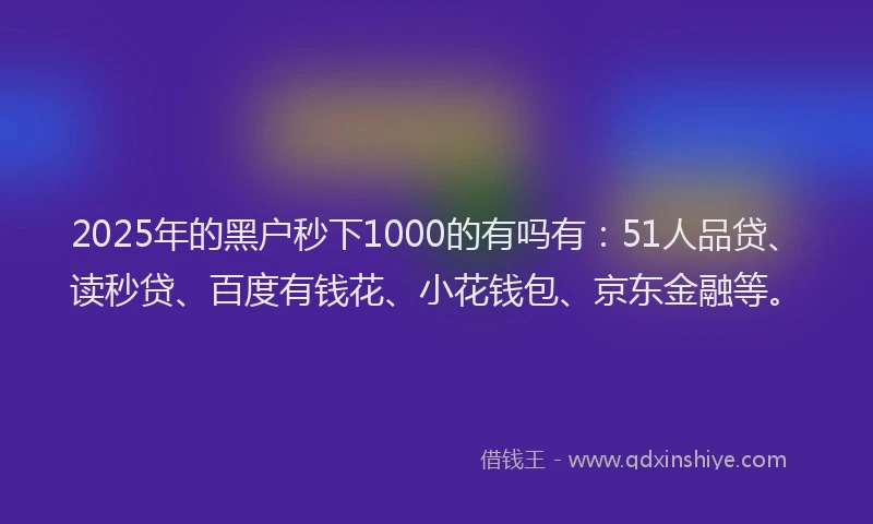 2025年的黑户秒下1000的有吗有：51人品贷、读秒贷、百度有钱花、小花钱包、京东金融等。