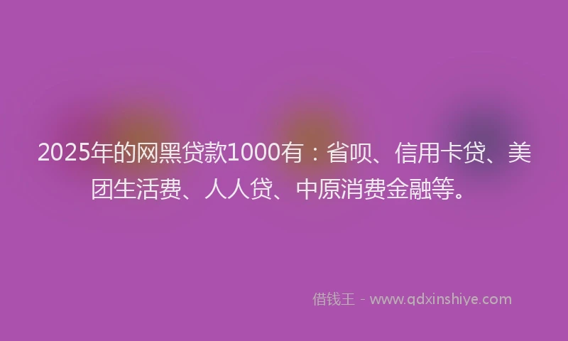 2025年的网黑贷款1000有：省呗、信用卡贷、美团生活费、人人贷、中原消费金融等。