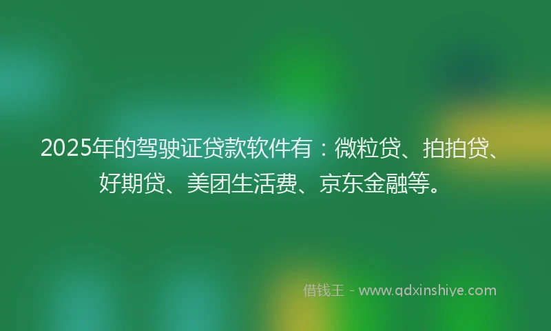 2025年的驾驶证贷款软件有：微粒贷、拍拍贷、好期贷、美团生活费、京东金融等。