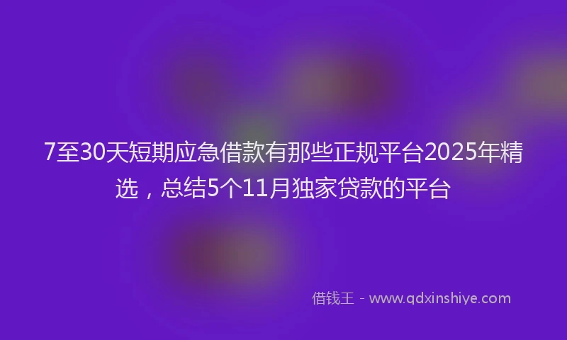 7至30天短期应急借款有那些正规平台2025年精选，总结5个11月独家贷款的平台
