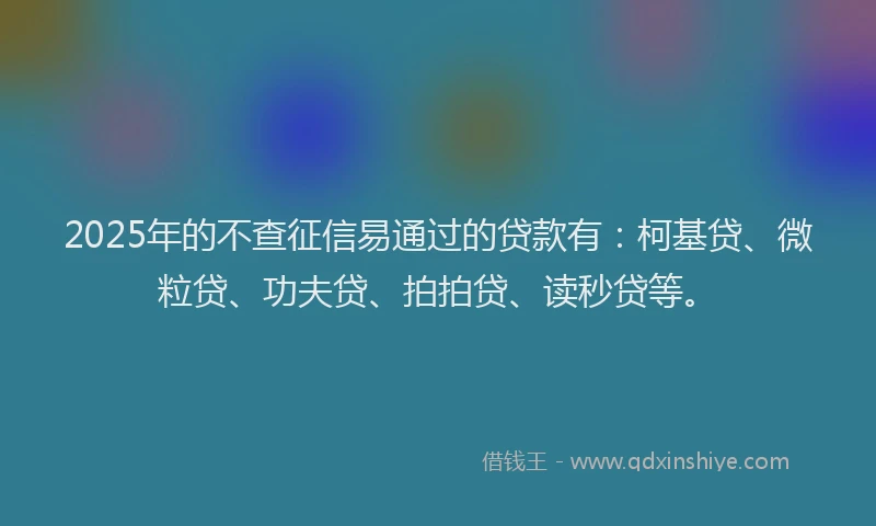 2025年的不查征信易通过的贷款有：柯基贷、微粒贷、功夫贷、拍拍贷、读秒贷等。