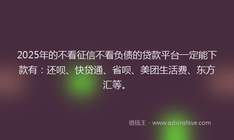 2025年的不看征信不看负债的贷款平台一定能下款有：还呗、快贷通、省呗、美团生活费、东方汇等。