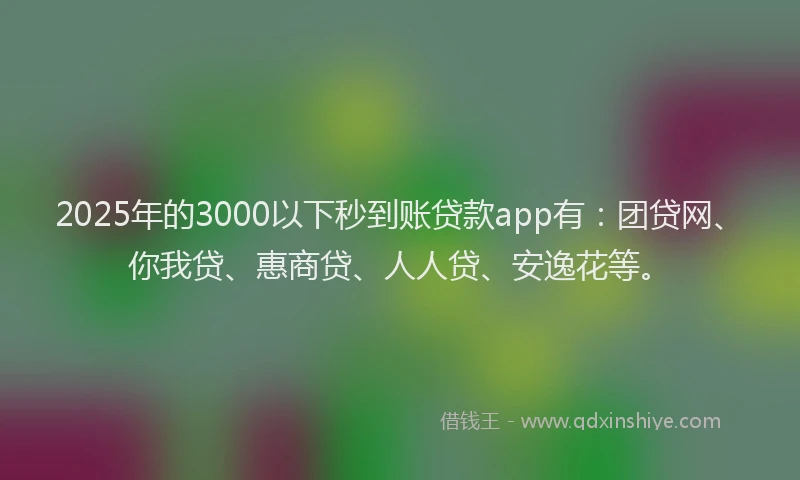 2025年的3000以下秒到账贷款app有：团贷网、你我贷、惠商贷、人人贷、安逸花等。