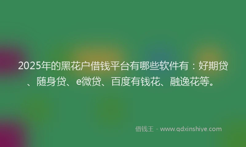 2025年的黑花户借钱平台有哪些软件有：好期贷、随身贷、e微贷、百度有钱花、融逸花等。