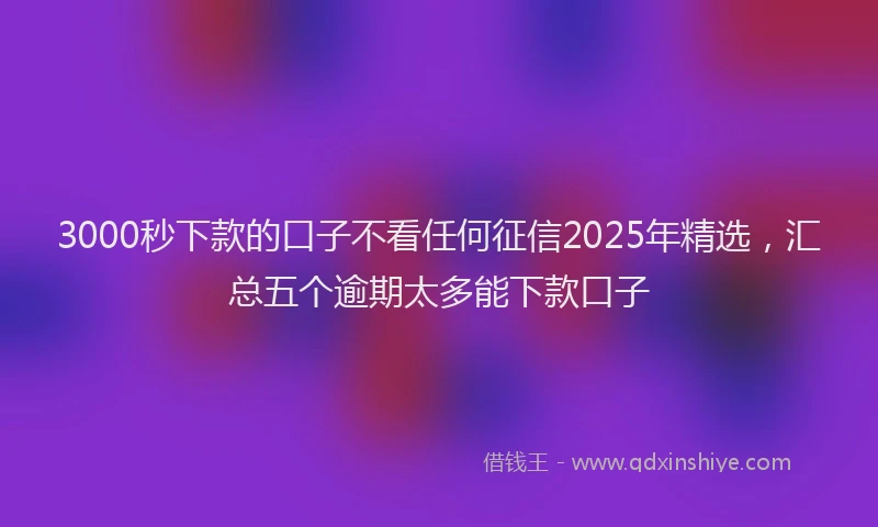 3000秒下款的口子不看任何征信2025年精选，汇总五个逾期太多能下款口子