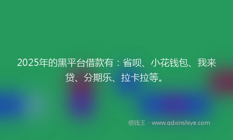 2025年的黑平台借款有：省呗、小花钱包、我来贷、分期乐、拉卡拉等。