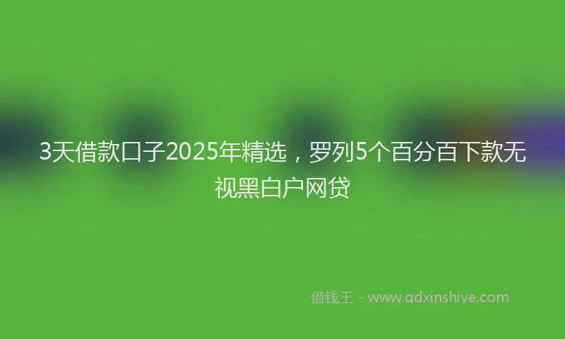 3天借款口子2025年精选，罗列5个百分百下款无视黑白户网贷