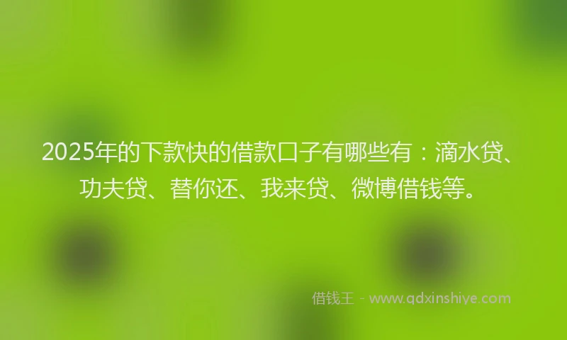 2025年的下款快的借款口子有哪些有：滴水贷、功夫贷、替你还、我来贷、微博借钱等。