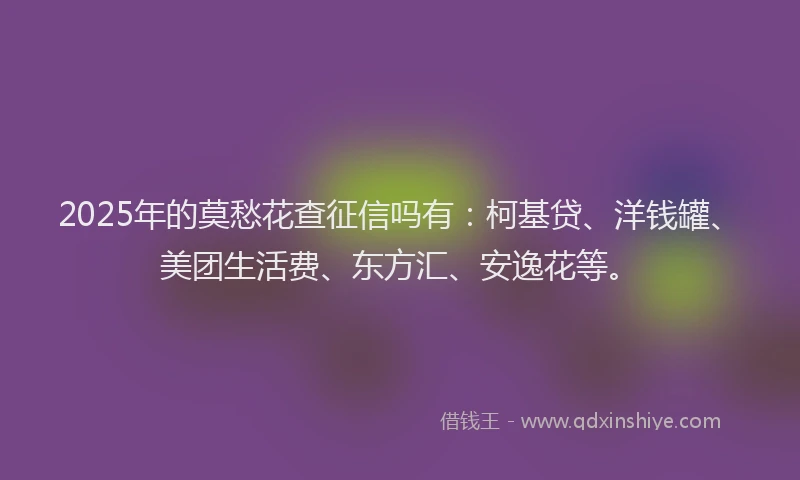 2025年的莫愁花查征信吗有：柯基贷、洋钱罐、美团生活费、东方汇、安逸花等。