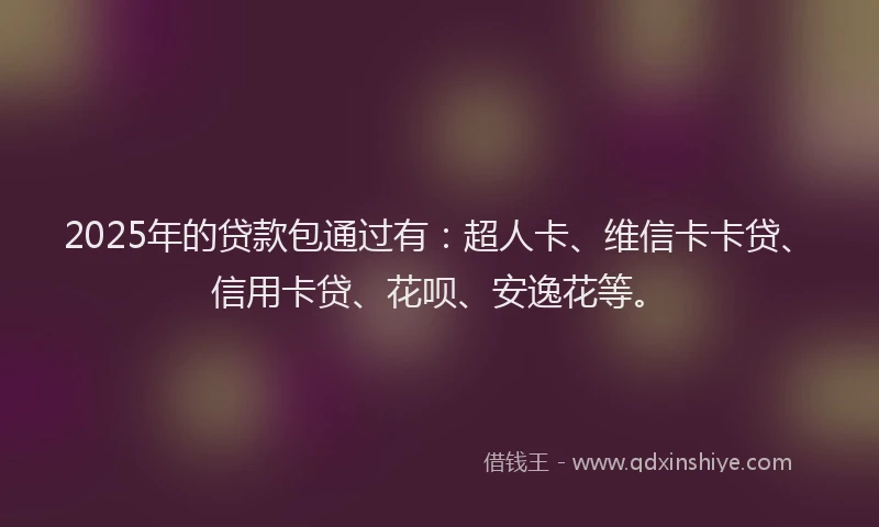 2025年的贷款包通过有：超人卡、维信卡卡贷、信用卡贷、花呗、安逸花等。
