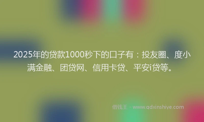 2025年的贷款1000秒下的口子有：投友圈、度小满金融、团贷网、信用卡贷、平安i贷等。
