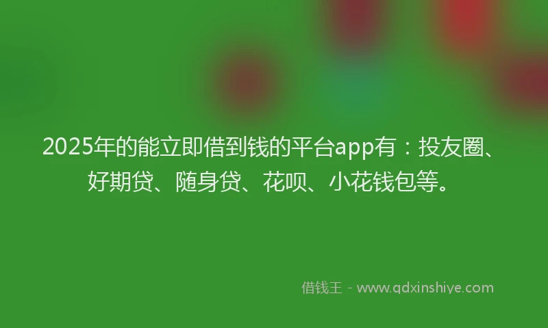 2025年的能立即借到钱的平台app有：投友圈、好期贷、随身贷、花呗、小花钱包等。