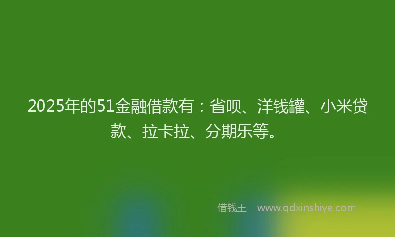 2025年的51金融借款有：省呗、洋钱罐、小米贷款、拉卡拉、分期乐等。