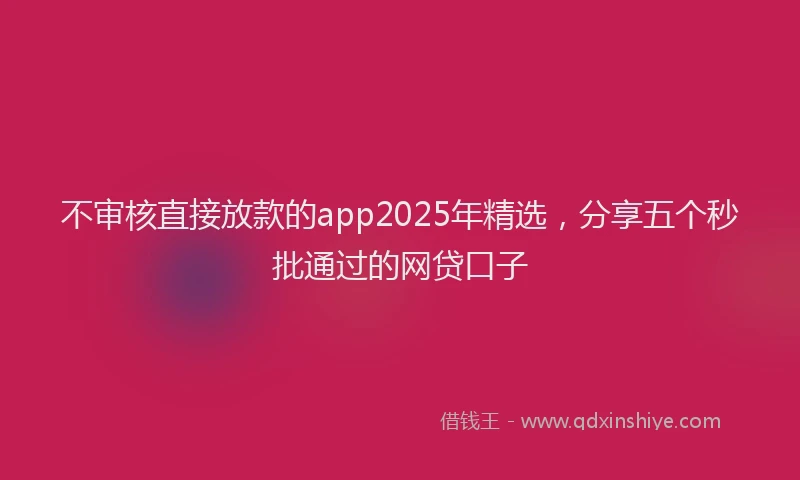 不审核直接放款的app2025年精选，分享五个秒批通过的网贷口子