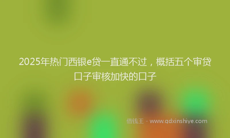 2025年热门西银e贷一直通不过，概括五个审贷口子审核加快的口子