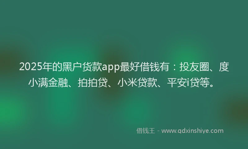 2025年的黑户货款app最好借钱有：投友圈、度小满金融、拍拍贷、小米贷款、平安i贷等。