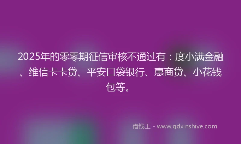 2025年的零零期征信审核不通过有：度小满金融、维信卡卡贷、平安口袋银行、惠商贷、小花钱包等。