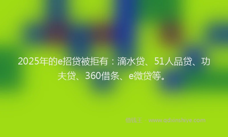 2025年的e招贷被拒有：滴水贷、51人品贷、功夫贷、360借条、e微贷等。