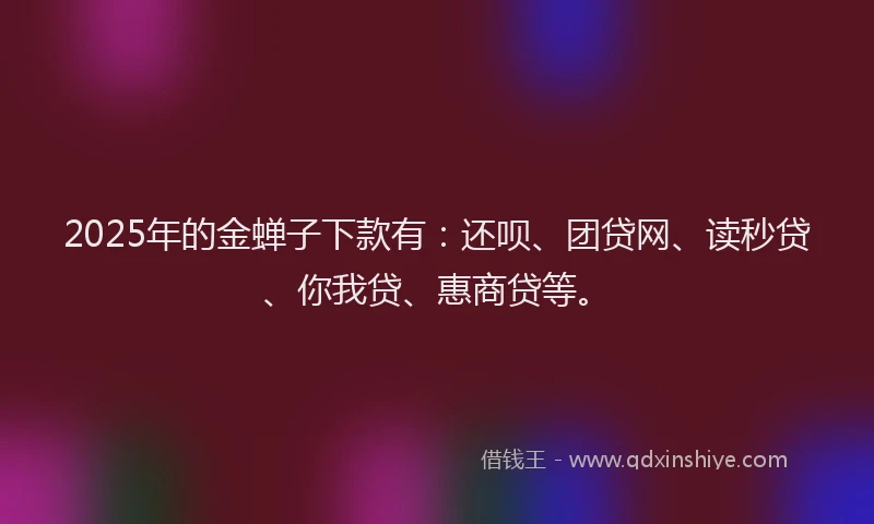 2025年的金蝉子下款有：还呗、团贷网、读秒贷、你我贷、惠商贷等。