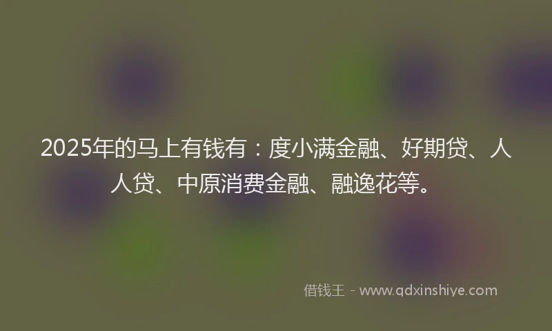 2025年的马上有钱有：度小满金融、好期贷、人人贷、中原消费金融、融逸花等。